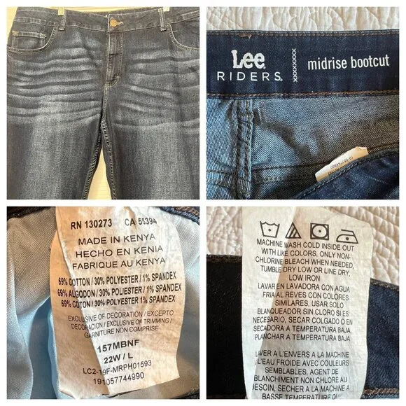 Lee Riders Midrise Bootcut Jeans Womens 22W Dark Wash Stretch Denim Cotton Blend - Picture 9 of 16